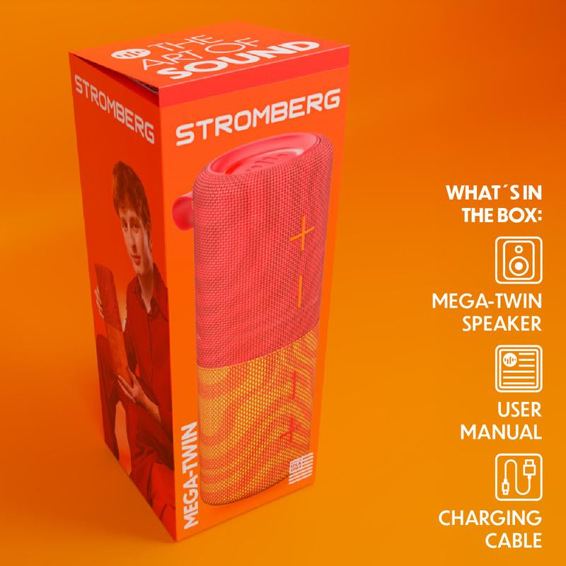 Stromberg MEGA-TWIN Portable Bluetooth Speaker plus with 2-In-1 Design IPX4 Water Resistant 10H Playtime TWS Pairing BT5.3 FM Radio 20W Subwoofer for Home Party Outdoor Beach Audio